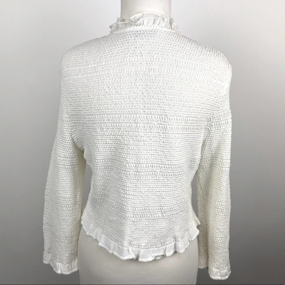 LiL POUR L’AUTRE Made in France Crop Cardigan Sweater Style Blazer White Ruffle - Picture 5 of 8